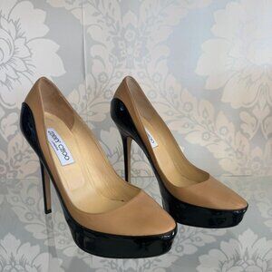 Jimmy Choo Black & Tan Platform Heels - Size 38.5